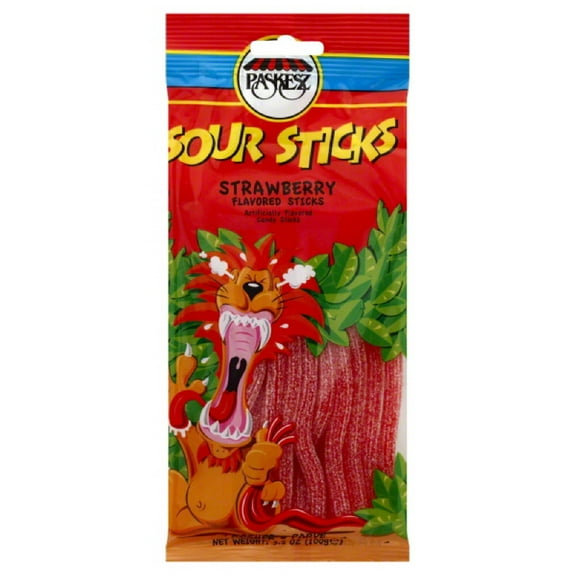 Paskesz Strawberry Sour Sticks, 3. 5oz
