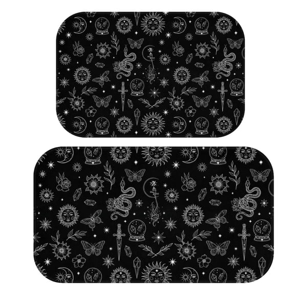 Sun and Crystal Ball Gothic Pattern Bath Mat Set Of 2,Non-Slip Rug for Bathroom,Kitchen,Bedroom,Entrance, 30x17 and 23.5x15.7 Inches