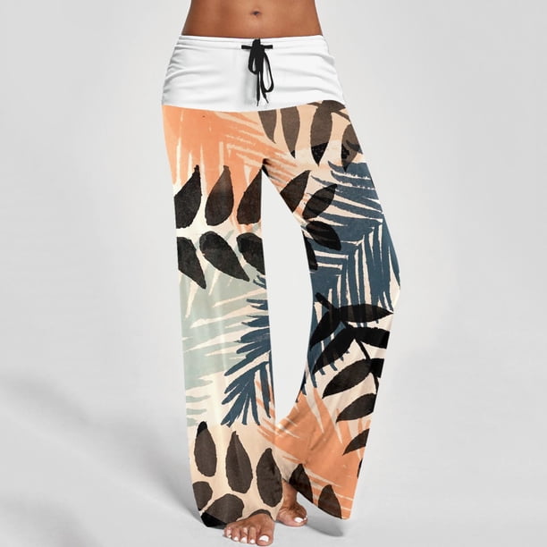WILLBEST Pantalones Casuales de Cintura Alta Para Mujer Con Bolsillos, Cintura Elástica, Corte Holgado, Estampados, Pantalones de Yoga Largos y Cómodos Extra Grande