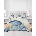 thumbnail image 2 of Quilts Twin-XL Size Bedding Set, Navy Blue Shell Coastal Lightweight Quilted Comforter, Beige Starfish Coral Summer Beach Soft Bedspread Coverlet with Pillow Covers for All Season, 68" x 98", 2 of 7