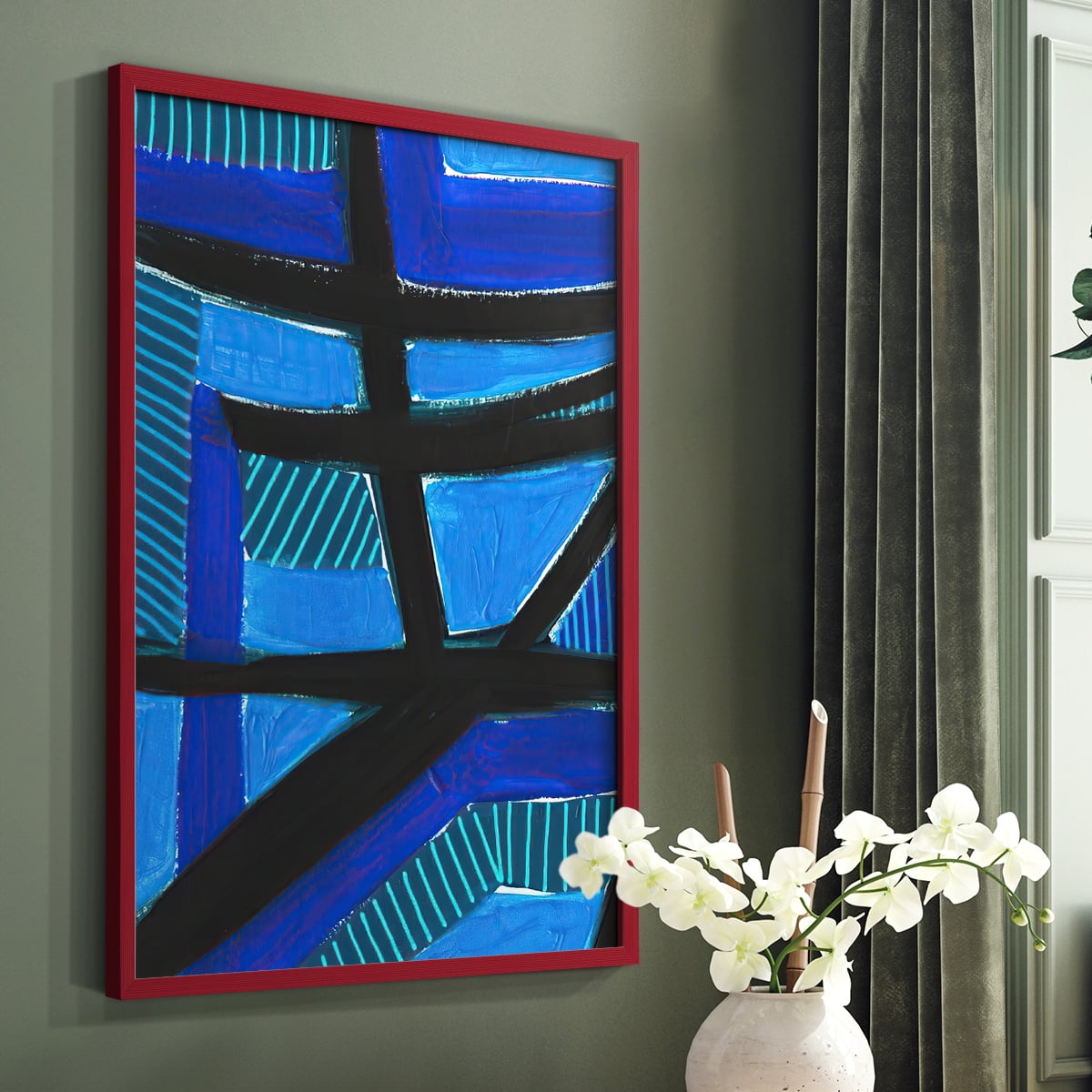 Involved Blues I Framed Print in Red Solid Wood Framed Print No Nail Hanging