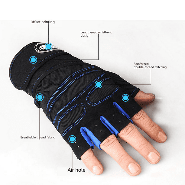 Guantes de fitness de medio dedo para hombres y mujeres, guantes de levantamiento de pesas con mancuernas y muñecas largas, equipo de entrenamiento, guantes transpirables para montar al aire libre