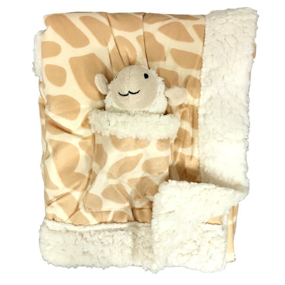 Plush Reversible Velour and Sherpa Baby Blanket with Stuffed Toy CREAM