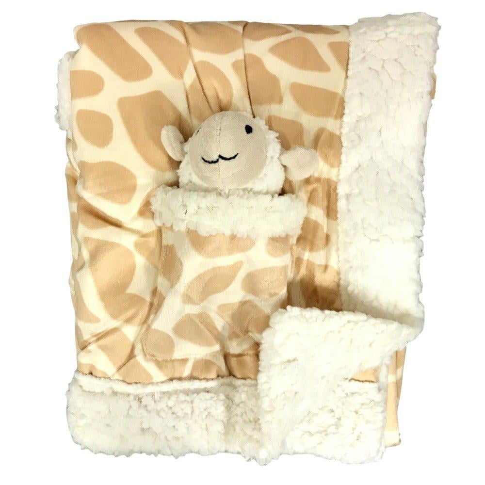 Plush Reversible Velour and Sherpa Baby Blanket with Stuffed Toy CREAM