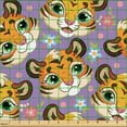 thumbnail image 2 of Ambesonne Cat Fabric by the Yard Upholstery, Happy Tiger Faces Cartoon Art, 5 Yards, Earth Yellow and Pale Purple, 2 of 5