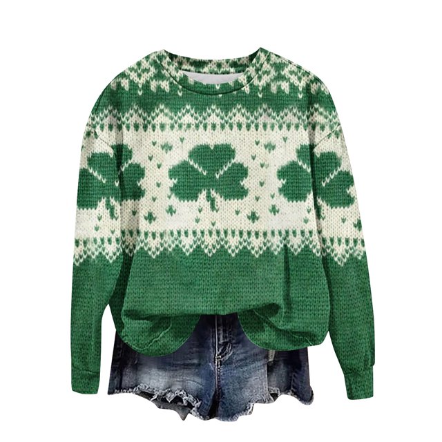 Penkiiy Chandail Ample à Manches Longues pour Femmes, Col Rond, Fête de la Saint-Patrick, 2TG Multicolore
