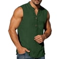 thumbnail image 6 of Horkkom Linen Shirts for Men V Neck Button Sleeveless Shirts Breathable Casual Tank Top with Pockets, S-2XL, 6 of 9