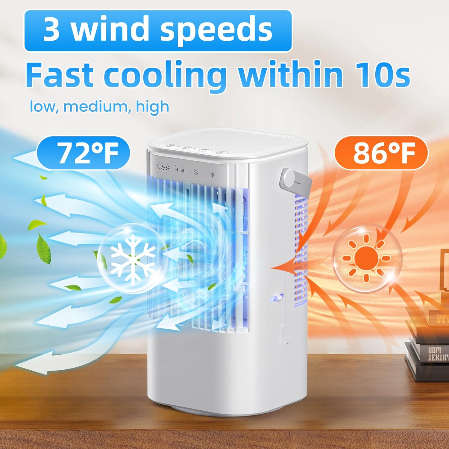 Small Cular Personal Air Cooler With LED Lights Portable 4-in-1 Mini Air ...