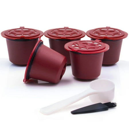 

5Pcs Stainless Steel Filter Reusable Coffee Capsules Pods + Spoon for Nespresso