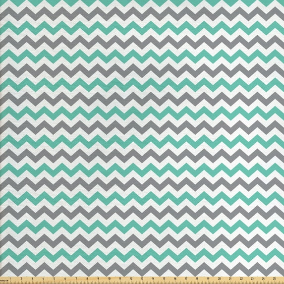 Chevron Fabric by the Yard Upholstery, Chevron Pattern Geometric Wavy Zigzag Herringbone Stripes Illustration, Decorative Fabric for DIY and Home Accents, Seafoam Grey White by Ambesonne