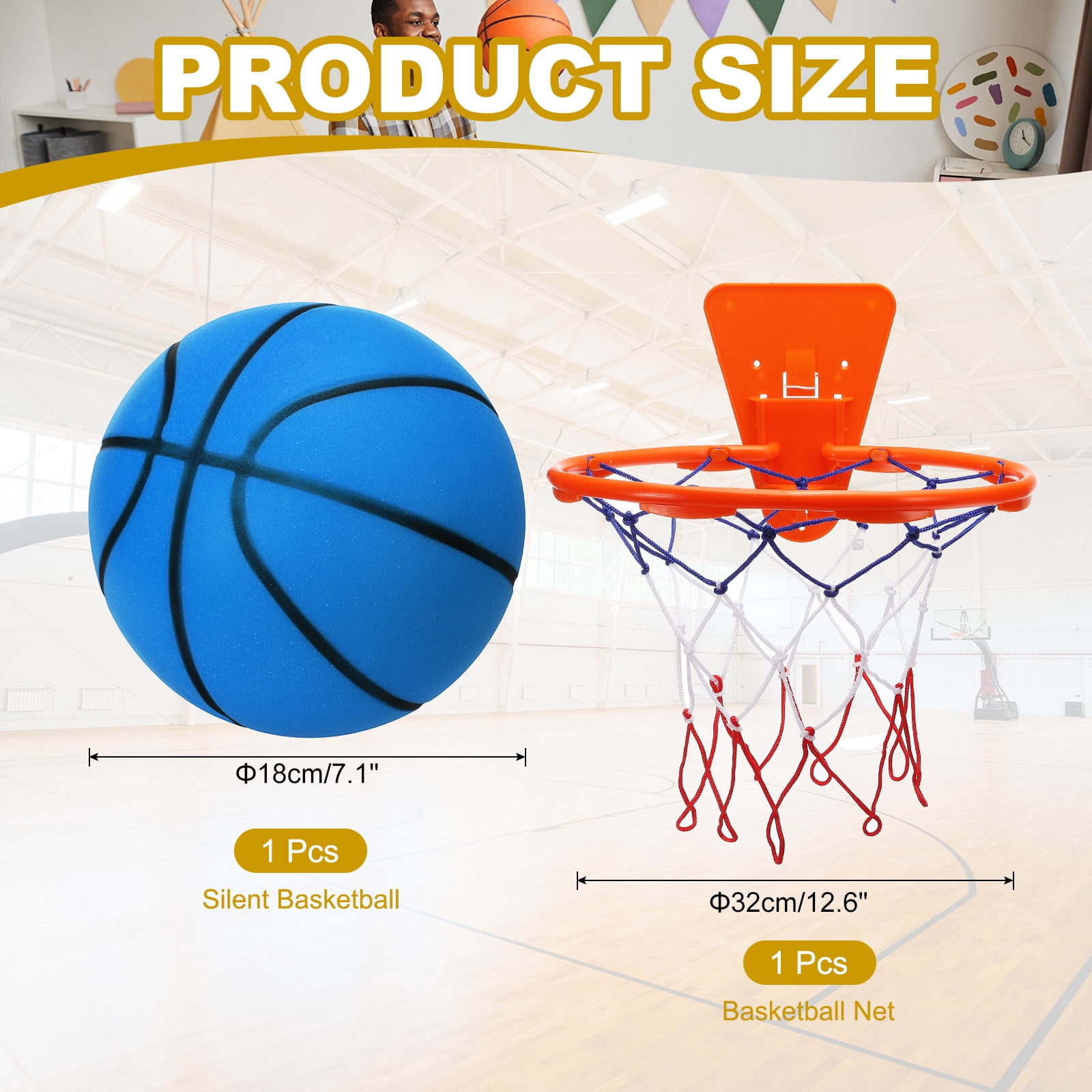 Uxcell Silent Basketball No Noise High-Density Foam Dribbling Indoor Basketball with Net for Quiet Dribbling Blue NO.3
