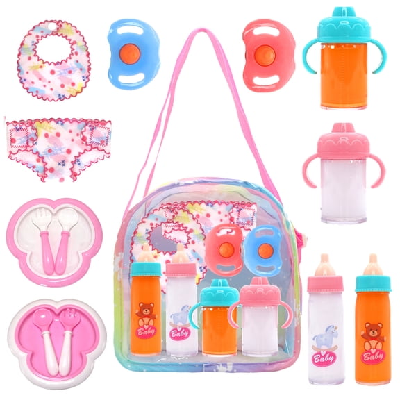 Aijohnny 15 Pcs Baby Doll Accessories Bottle Set, Pretend Play Feeding Toy Set with Package, Birthday Gifts for Kids 3-5 5-8 Year Old