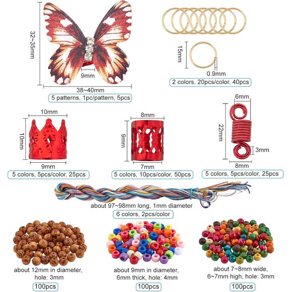 About 457Pcs Hair Jewelry Dreadlocks Loc Accessories Butterfly Hair Cuffs Metal Hair Cuffs Hair Rings Braid Hair Loop Clips for Braiding Hair Decoration