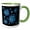 Green/White, variant on 3drose, Turquoise and Royal Blue Fantasy Mandala Flowers on Black Background, 15oz Mug