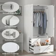 thumbnail image 2 of Lumiinofami Armoire Wardrobe Closet, Tall Wardrobe Cabinet with 2 Fluted Doors and 2 Storage Drawers, Hanging Rod Closet for Bedroom, White, 2 of 9