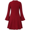 thumbnail image 4 of Girls Trendy Ribbed Dresses Casual Crewneck Flowy Flared Long Sleeve Kids Fall Winter Dresses Red 5-14, 4 of 8