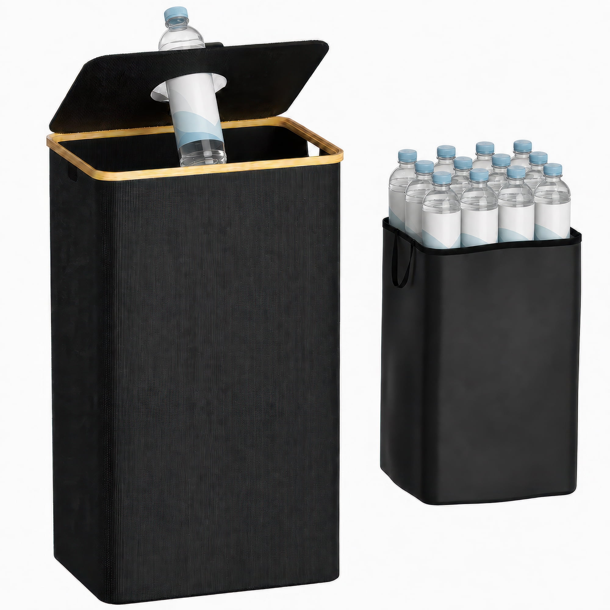 Aokeyee Recycling Bin for Kitchen,Indoor Home Recycle Bin with Lid and 1 Removable Reusable Inner Bags,for Bottles,Cans,Glass,Plastic & Stickers,Black