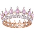 thumbnail image 1 of 2" Height Gold Plated Crystal Rhinestone Teardrop Tiara Princess Prom Wedding Bridal Full Crown Hair Jewelry, 1 of 6