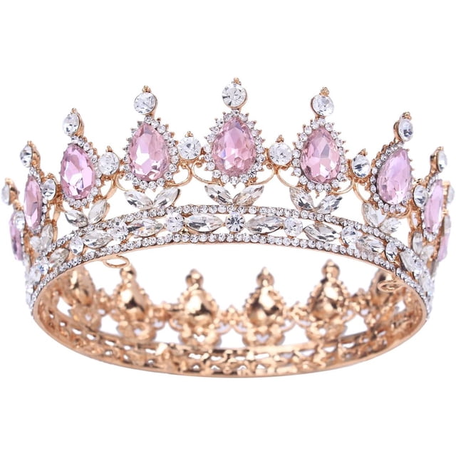 2" Height Gold Plated Crystal Rhinestone Teardrop Tiara Princess Prom Wedding Bridal Full Crown Hair Jewelry