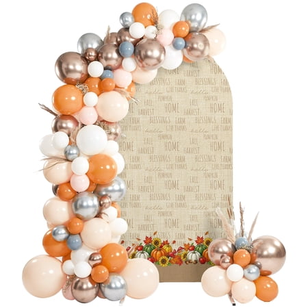 Fall Bless Home Arch Backdrop Covers 4 FT Thanksgiving Harvest Vintage Pumpkins Sunflowers Leaf Stretchy Fitted Arched Stand Covers Party Arch Stand Cover Photo Booth for Wedding Birthday Decor