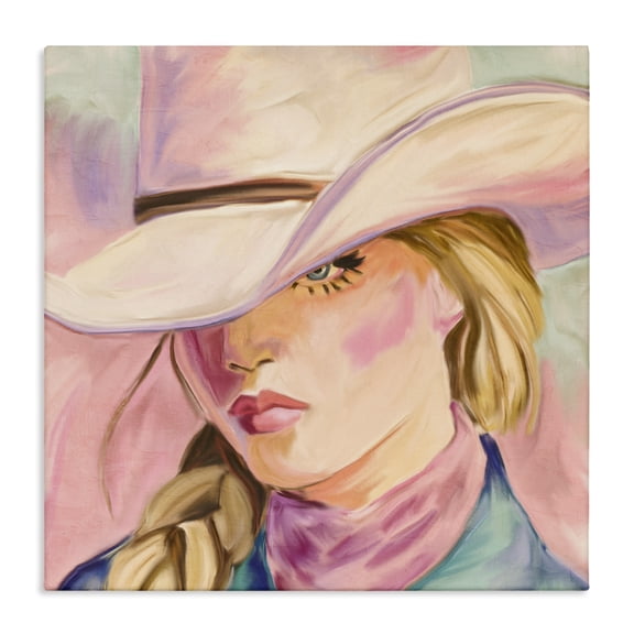 Pastel Cowgirl Gaze Beneath Hat Canvas Wall Art, design by Kim Allen