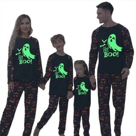 

wybzd Family Pajamas Matching Sets Halloween Glow In The Dark Ghost Print Sleepwear for Baby Adults and Kids Holiday PJS Set