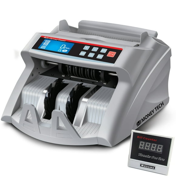 Money Tech Polymer & Paper Multi-Currency Compact Bill Cash Counter. Canadian Plastic & USD Banknote Counting Machine with Counterfeit Detection and LCD Screen