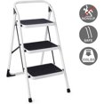 thumbnail image 4 of 3 Step Ladder, Folding Heavy Duty Step Stool Lightweight Steel Ladder with Handgrip and Wide Anti-Slip Platform for Kitchen Shop, 340lbs Capacity (Black), 4 of 8