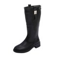 thumbnail image 3 of UngA Mid Calf Womens Boots Round Toe Buckle with Side Zip Slouch Flat to Low Heel Boots Women Black,Size 7, 3 of 7