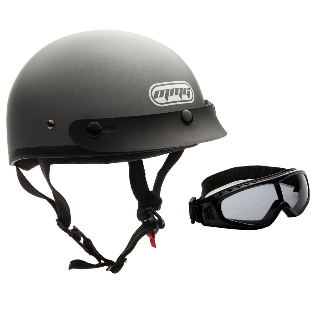 MMG Half Open Face Helmet Motorcycle Cruiser Classic DOT Goggles Included. 
