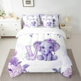 thumbnail image 2 of Erosebridal Monogrammed V Bedding Queen Size,Kawaii Elephant Bed Set,Purple Botanical Flower Bedding Sets Queen Size For Girls,Microfiber Bedroom Decorative Reversible,7pcs, 2 of 7