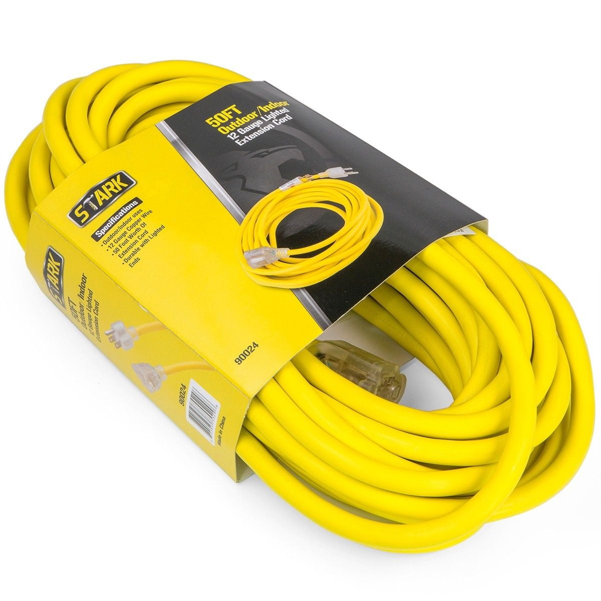 Stark USA 25ft Lighted Outdoor Extension Cord - 10/3 SJTW Heavy Duty Yellow Extension Cable Extension Cable With 3 Prong Grounded Plug for Safety, 15AMP - Great for Garden and Major Appliances