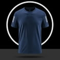thumbnail image 3 of Fanxing Workout Shirts for Men Big and Tall Short Sleeve Athletic Gym Active T Shirt Moisture Wicking Dark Blue,XL, 3 of 4
