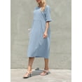 thumbnail image 4 of Women Empire Waist Midi Sundress Summer Casual Boho Beach Dresses Crew Neck Half Sleeve Long Dress with Pockets, 4 of 9