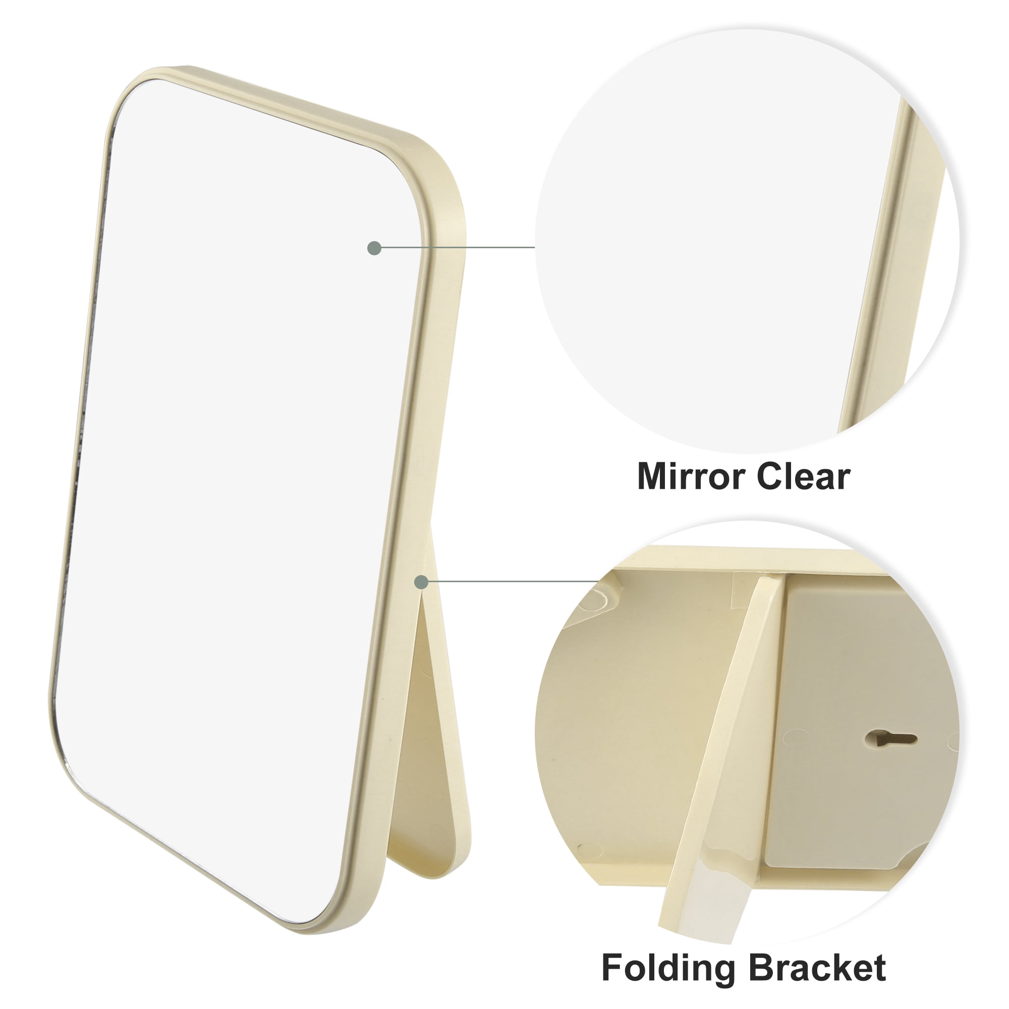 Unique Bargains Desktop Foldable Makeup Mirror Girls Women 8x6in Travel Beige