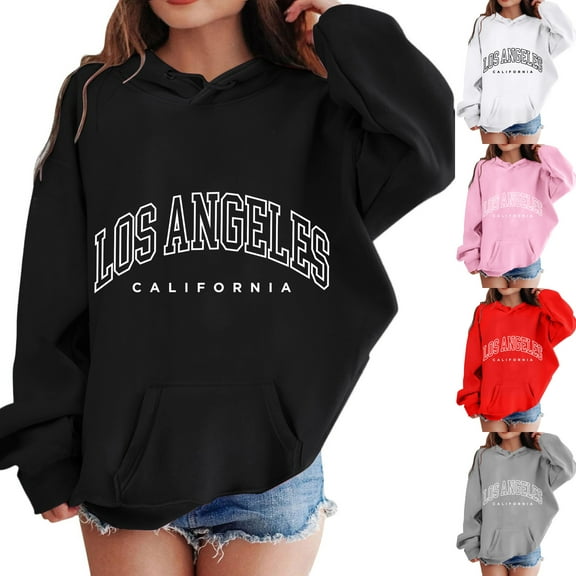 idosla Girl Clothes Size 10-12 Los Angeles Hoodies for Girls Letter Print Graphic Sweatshirt Hooded Long Sleeve Casual Loose Pullover Tops (Grey, 8-10 Years)