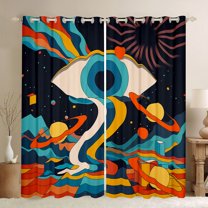 Homewish Cartoon Eye Print Blackout Curtains Set of 2 (52x84 Each) for Kids, Vintage Stripes Buffalo Window Curtains, Outer Space Planet Curtains and Drapes, Window Curtains Bedroom Decor