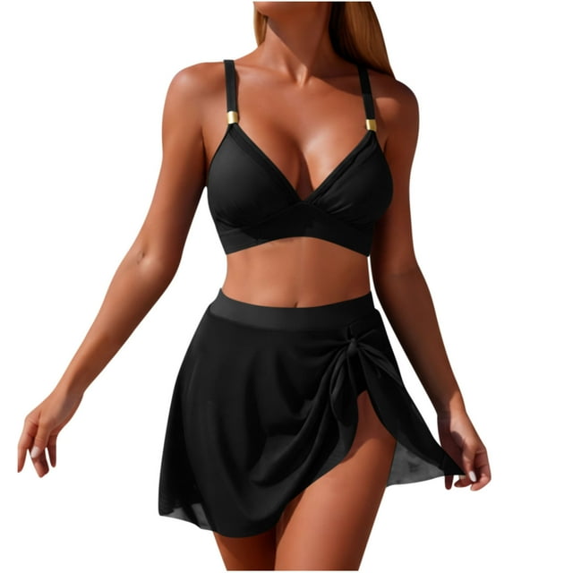 JMYHOAM Tankini Swimsuits for Women Women Solid Color Backless Strap Bikini Swimsuit Bikini Color Blocking Off-Shoulder Set
