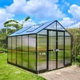 thumbnail image 7 of Jocisland 8x10x7.5 ft Polycarbonate Greenhouse Double Swing Doors 2 Vents 5.2FT Added Wall Height, Walk-in Large Aluminum Greenhouse Winter Sunroom Greenhouse for Outdoors, Black, 7 of 7
