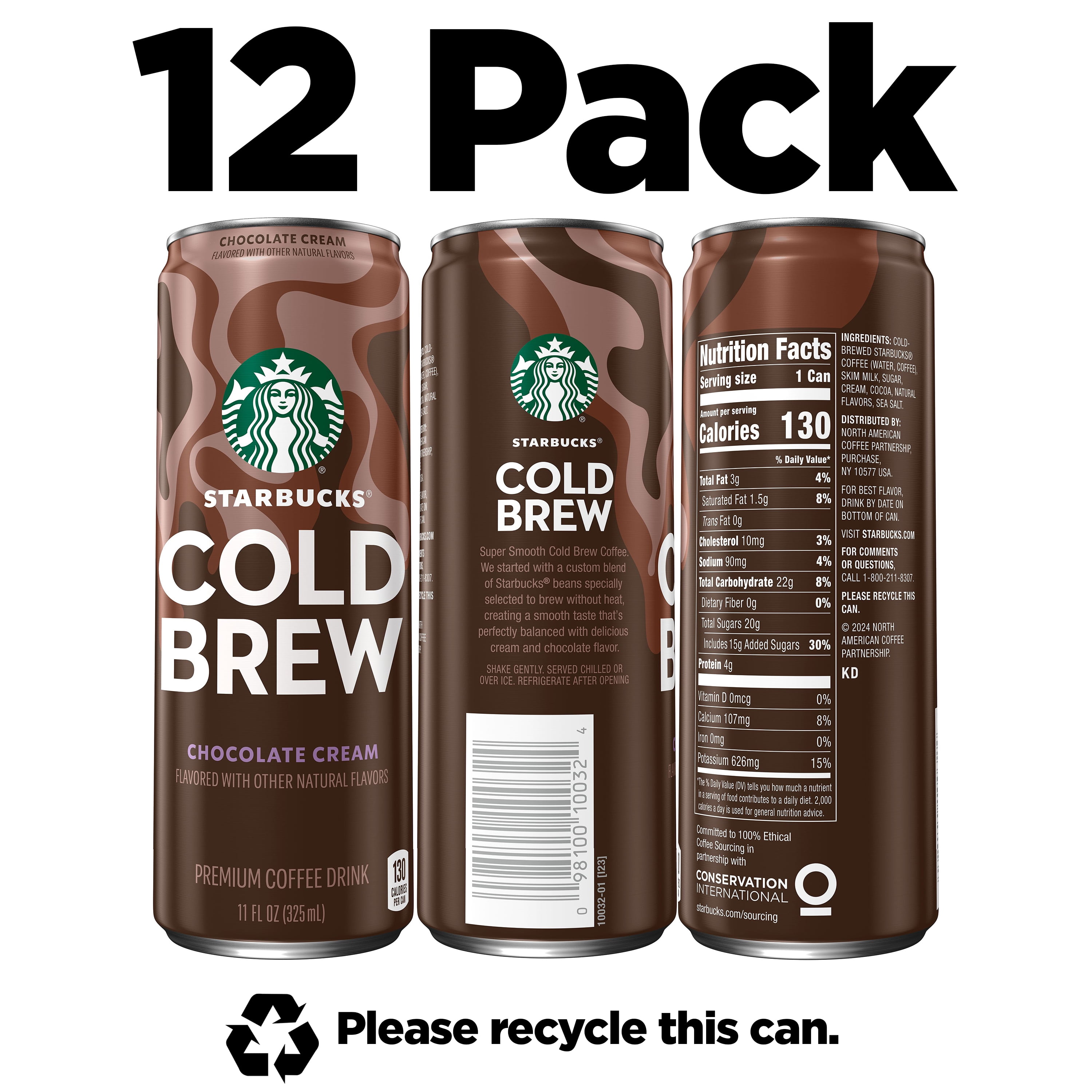 Starbucks Cold Brew Coffee, Chocolate cream flavor, 11 fl oz Cans (12 Pack), Premium Coffee Drink, Iced Coffee