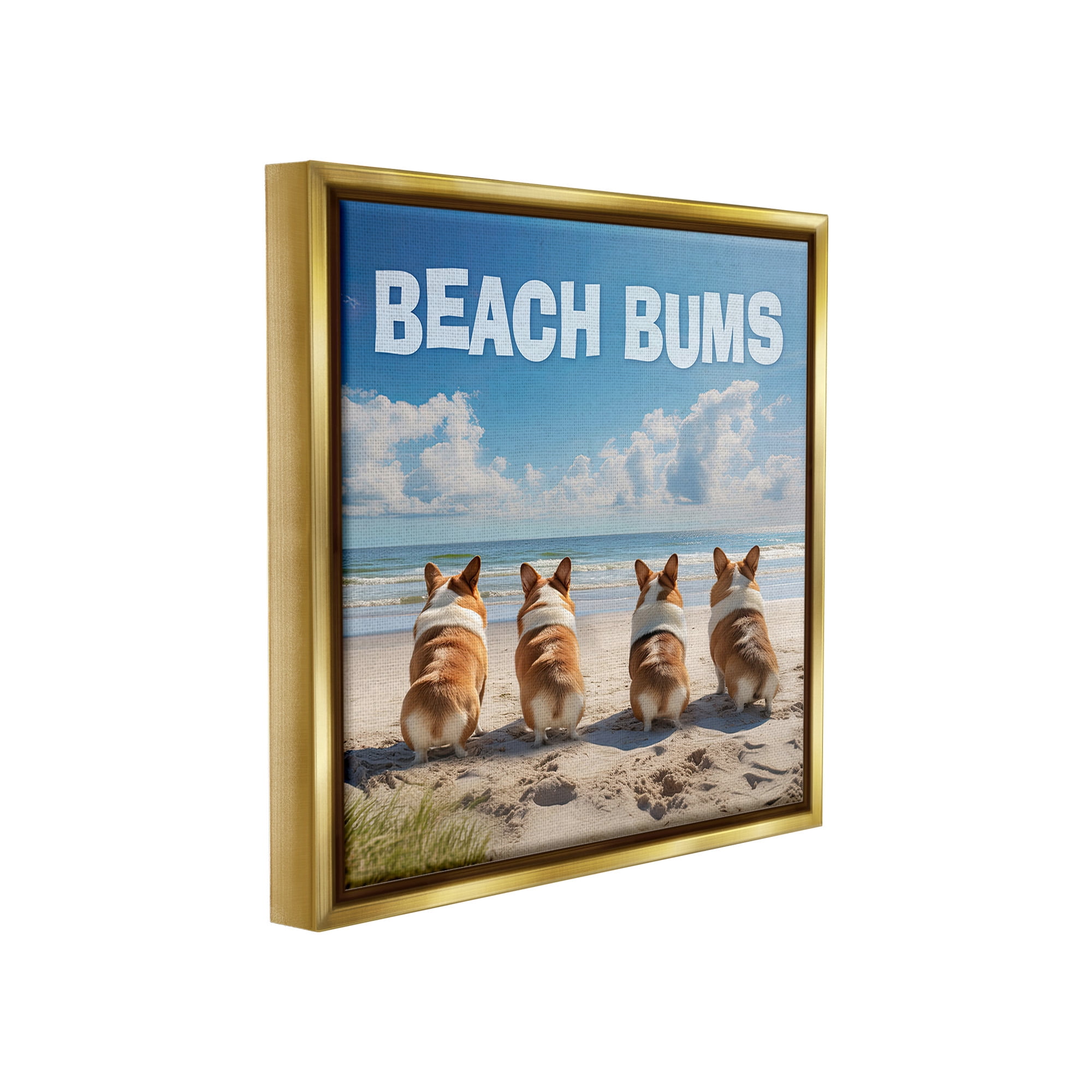 Stupell Industries Beach Bums Corgis Animals & Insects Painting Gold Floater Framed Canvas Art Print Wall Art, 18 x 18