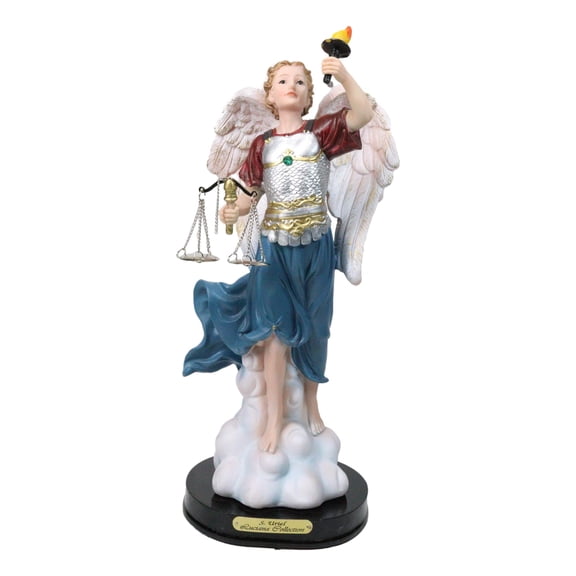 Archangel Saint Uriel Holding Torch and Scales of Justice Figurine With Base 12"