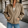 thumbnail image 2 of Ozmmyan Womens Corduroy Stand Collar Sweatshirt Half Zip Pullover Long Sleeve Raglan Top with Kangaroo Pocket Lightweight Fall Winter Casual Sweatshirt, 2 of 4