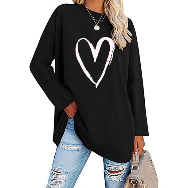 ICHUANYI Clearance Women Classic Floral Print Crewneck Long Sleeve Loose Tops Blouses Shirt(Black, XXL) ICHUANYI WER2023081115009