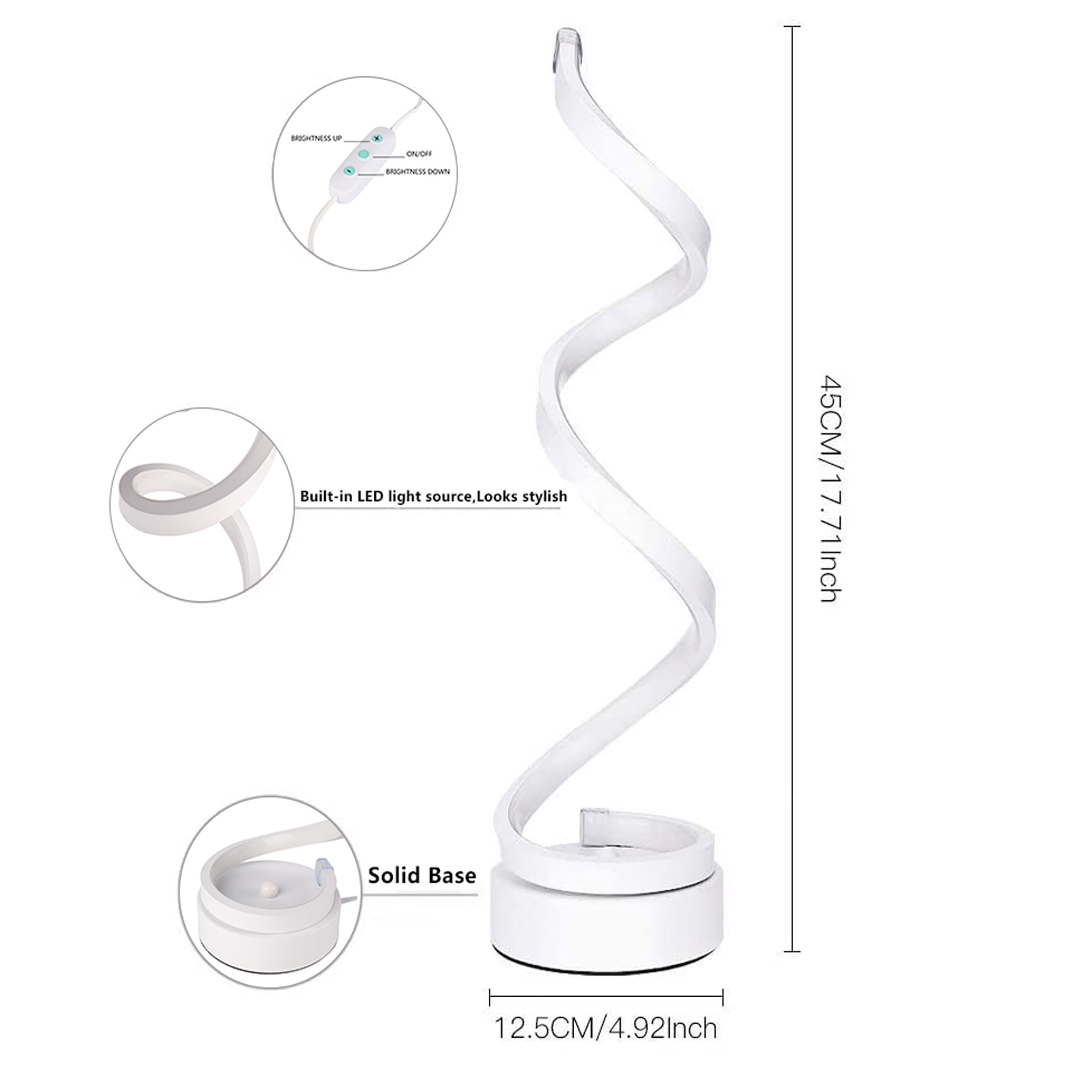 ELINKUME Modern Table Lamp, Spiral LED Light Suitable for Bedrooms and Living Rooms Dimensions: 16cm (L) x 13cm (W) x 33cm (H)