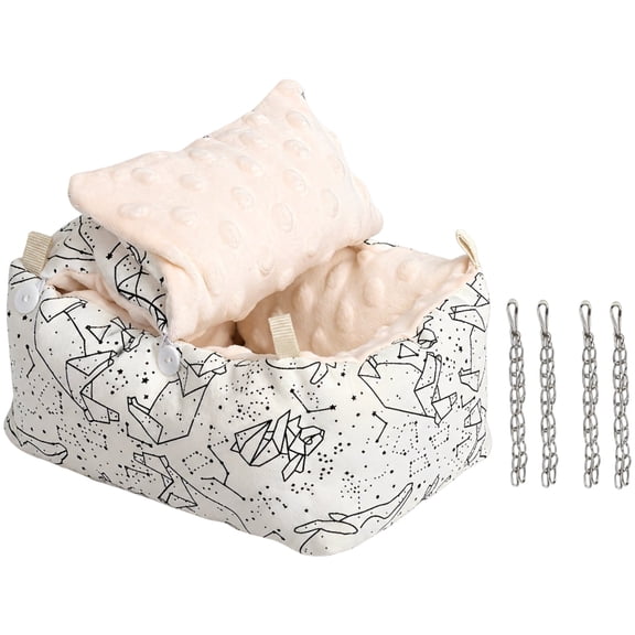 Pet Hanging Bed, Winter Warm Fleece Hammock with Soft Lining, Long-Lasting Hideaway for Small Animal Gliders, Hamsters, Squirrels, White Lines Pattern