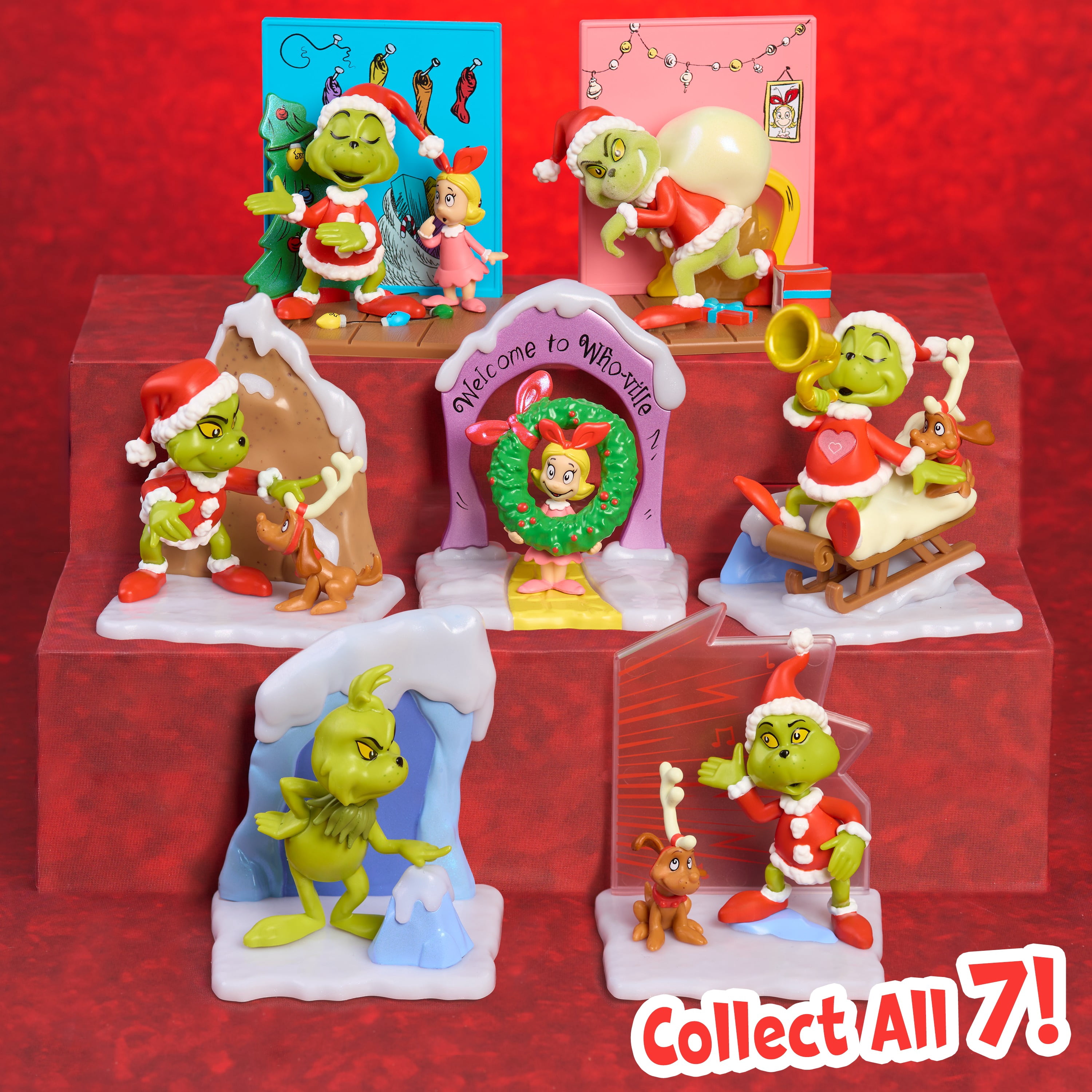 Dr. Seuss The Grinch Scene Setters Blind Box Collectible Figures, Surprise Holiday Scenes with Display Bases, 3-Inch Kids Toys by Just Play, Ages 3 up