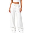 thumbnail image 4 of Sweatpants Women Solid Color Elastic Waist Wide Straight Leg Lightweight Casual Pants Fall Trousers with Pockets, 4 of 9