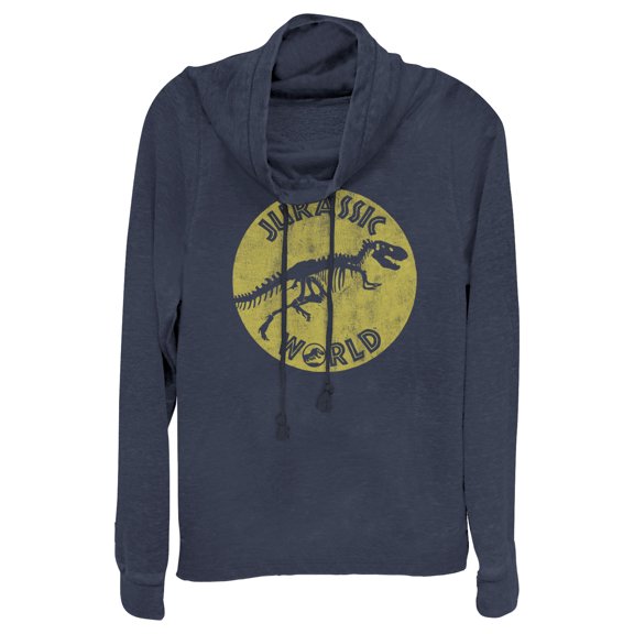 Junior's Jurassic World: Fallen Kingdom Retro Fossil  Cowl Neck Sweatshirt Navy Blue 2X Large