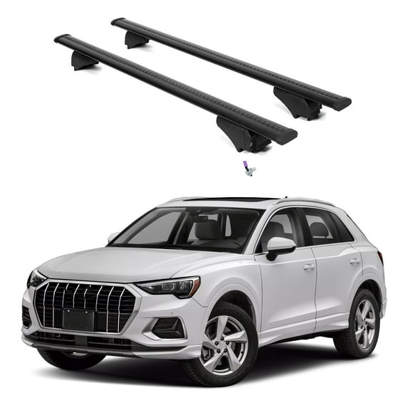 ERKUL Roof Rack Cross Bars for Audi Q3 2019-2025 | Aluminum Crossbars with Anti Theft Lock for Rooftop | Compatible with Flush Rails - Black